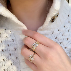 stack of liven rings in 14k solid gold and diamonds