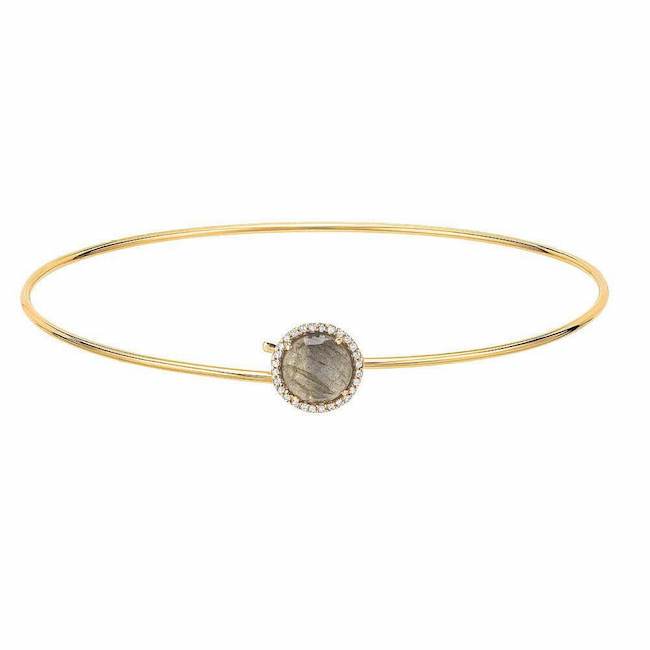 labradorite and diamond rosie bangle in yellow gold