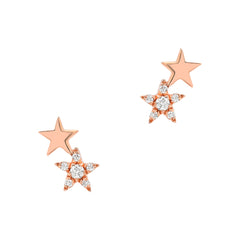 mini double star post earrings in gold with diamonds