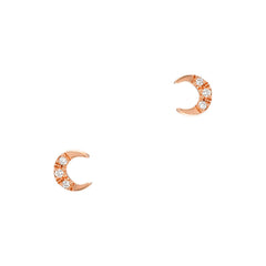 mini crescent moon earrings in gold and diamonds