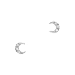 mini crescent moon earrings in gold and diamonds