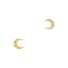 mini crescent moon earrings in gold and diamonds