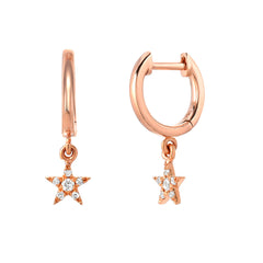 petite diamond star dangling huggies in rose gold