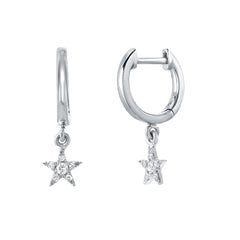 petite diamond star dangling huggies in white gold