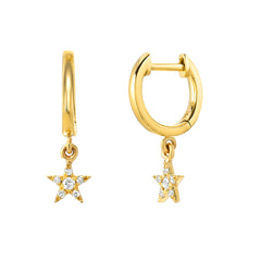 petite diamond star dangling huggies in yellow gold