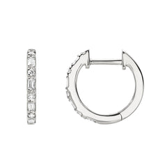 huggie hoop earrings with alternating baguette and round diamonds