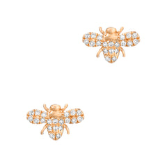 14k gold and diamond mini bees as stud earrings