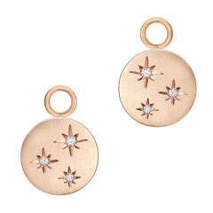 disc earring charms in a brushed finish in solid 14k gold with diamonds