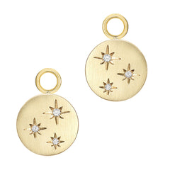 disc earring charms in a brushed finish in solid 14k gold with diamonds