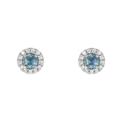 Mini london blue topaz and diamond rose cut earrings