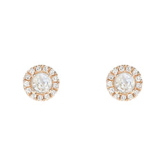 14k gold and diamond mini studs with 3mm rose cut mother of pearl centers