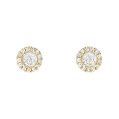 14k gold and diamond mini studs with 3mm rose cut mother of pearl centers