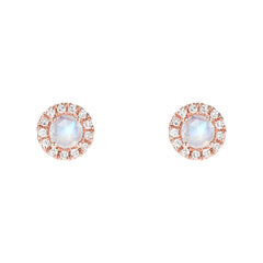 rainbow moonstone mini rosies in solid 14k gold with natural diamonds