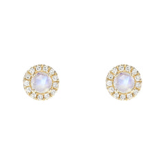 rainbow moonstone mini rosies in solid 14k gold with natural diamonds