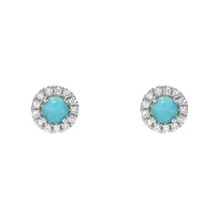 mini turquoise studs in solid 14k gold with natural diamonds