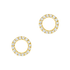 14k gold and diamond mini open circle studs