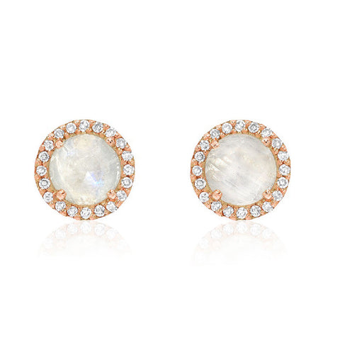 Rosie 5.0mm Rainbow Moonstone & Diamond Post Earrings