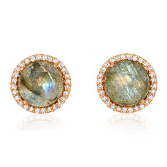 7.0mm natural labradorite with diamond halo post earrings