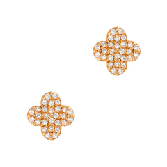 14k gold and diamond lucky four leaf clover stud earrings