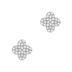 14k gold and diamond lucky four leaf clover stud earrings