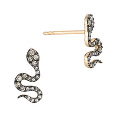 two tone snake stud earrings in rose gold with black rhodium and diamonds