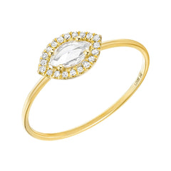 rose cut marquise diamond in halo on wire band