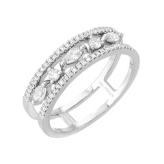 bridal band with alternating brilliant and marquise cut diamonds, nestled between two micropave diamond halfway bands