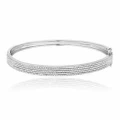 five row pave diamond bangle in white gold