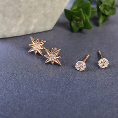 mini round pave post earrings with diamonds