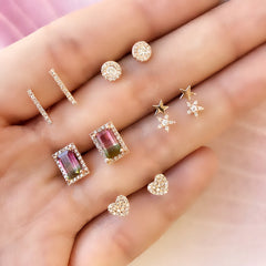 Petite diamond halo post earrings