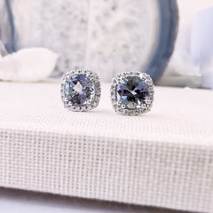 One of a Kind Cushion Cut Tanzanite Post Earrings