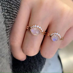 Aura Two-Ring Set With 5.0mm Bezel Set Rainbow Moonstone