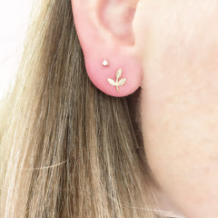 mini leaf sprout post earrings