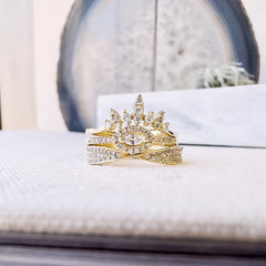 Beautiful stack of liven yellow gold and diamond rings