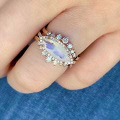 marquise rainbow moonstone ring with seven stone graduated bands