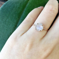 breathtaking rainbow moonstone rose cut ring