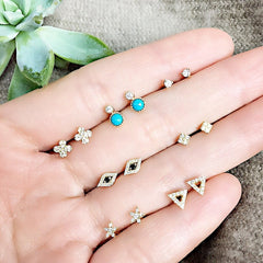 orbit petite turquoise and diamond posts in yellow gold