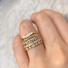 baguette and round diamond double row ring stacked