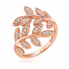 leaf ring with diamonds in white gold