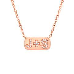 Rose gold and diamond mini plaque initial plus initial necklace