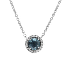 5.0mm rose cut london blue topaz gemstone set in 14k gold and haloed with diamonds