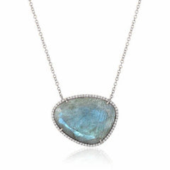 organic shape labradorite and diamond necklace in white gold