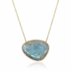 organic shape labradorite and diamond necklace in yellow gold