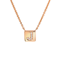 14k gold square mini plaque with diamond initial