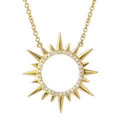 circle sunburst necklace with diamonds in 14k yellow gold