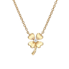 four leaf clover lucky charm necklace in 14k gold with diamonds