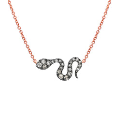 two tone snake necklace in 14k gold with black rhodium and champagne and white diamonds