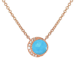 rose cut moon phase colored stone necklace in 14k solid gold and diamonds