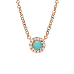 3.0mm mini rose cut truqoise necklace with a 14k gold and diamond halo