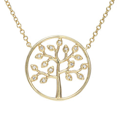 tree of life pendant in silhouette gold with diamonds